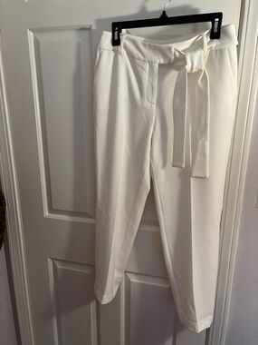Bar III Cream Tie-Waist Cropped Trousers